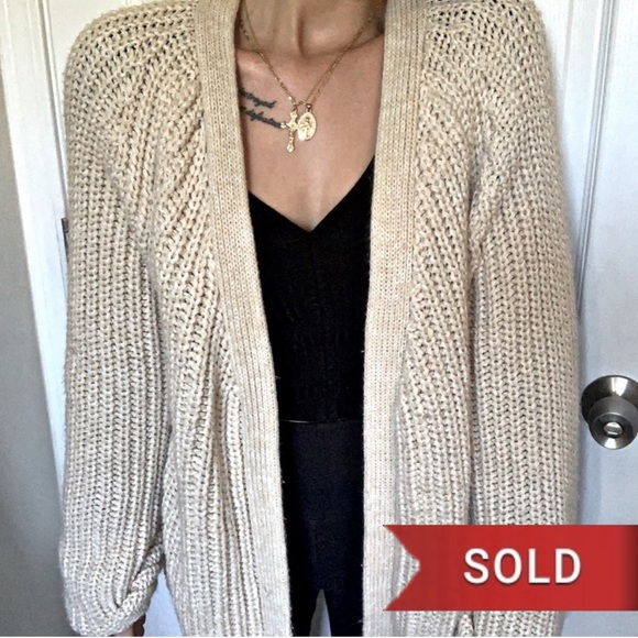 Princess Polly Sweaters - Chunky Knit Beige Long Sleeve Cardigan